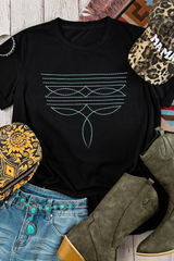 Black Western Fashion Geometric Embroidered T Shirt Graphic Tees JT's Designer Fashion