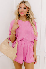 Sachet Pink Loose Fit Half Sleeve T Shirt and High Waist Skirt Set Two Piece Dresses JT's Designer Fashion