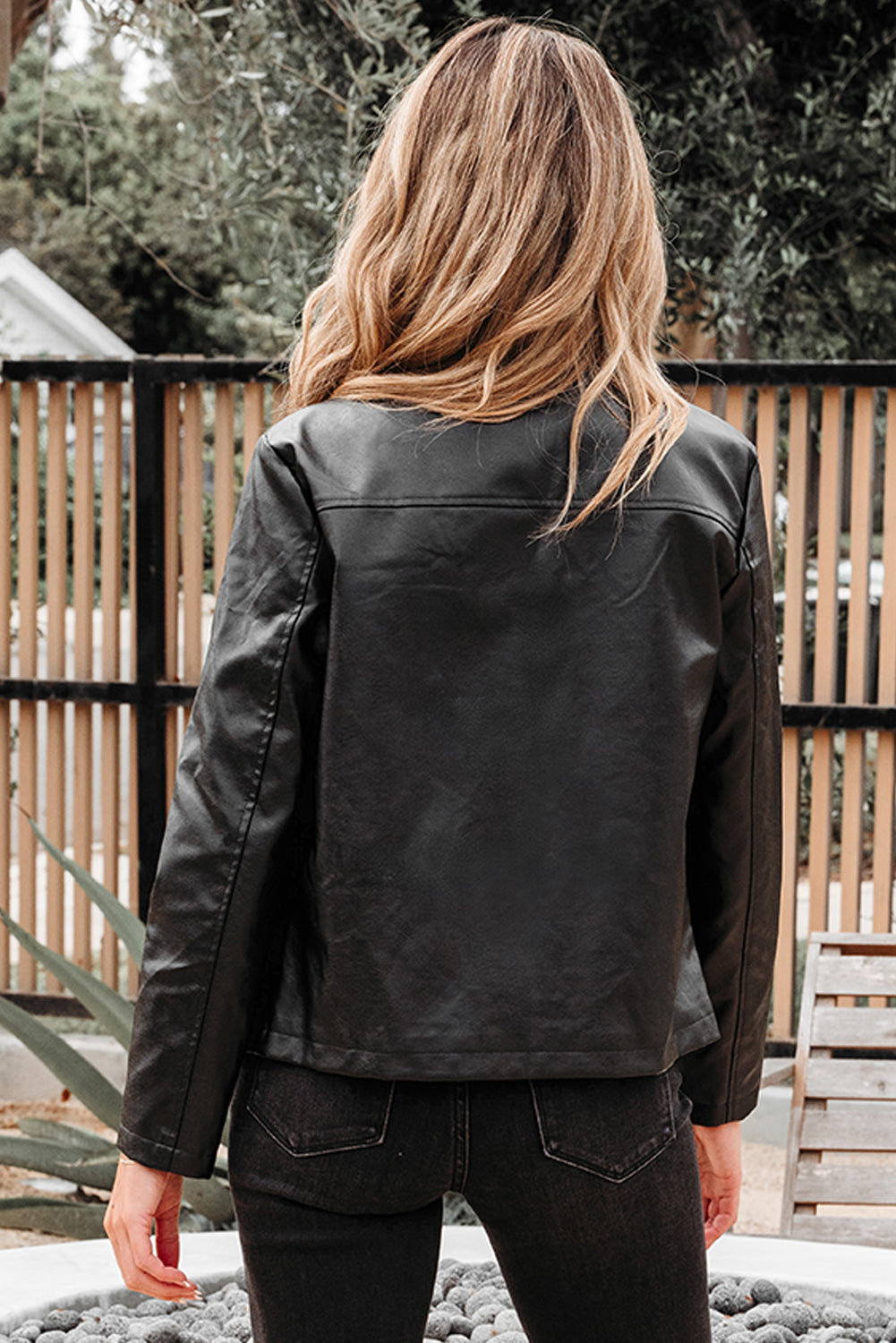Black Faux Leather Buttoned Front Boxy Jacket Jackets JT's Designer Fashion
