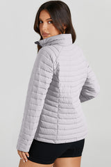 Silvery Solid Color Quilted Zip-up Puffer Jacket Jackets JT's Designer Fashion