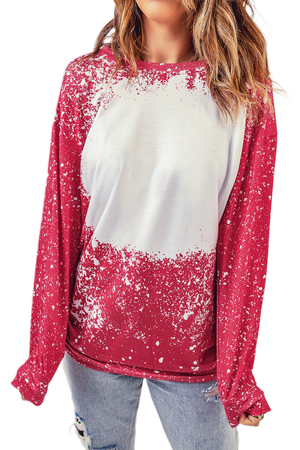 Fiery Red Tie-dyed Crew Neck Pullover Sweatshirt Sweatshirts & Hoodies JT's Designer Fashion