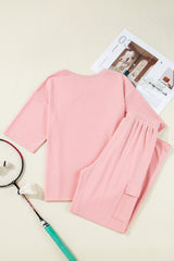 Apricot Pink Half Sleeve T-Shirt & Cargo Sweatpants Set Pant Sets JT's Designer Fashion