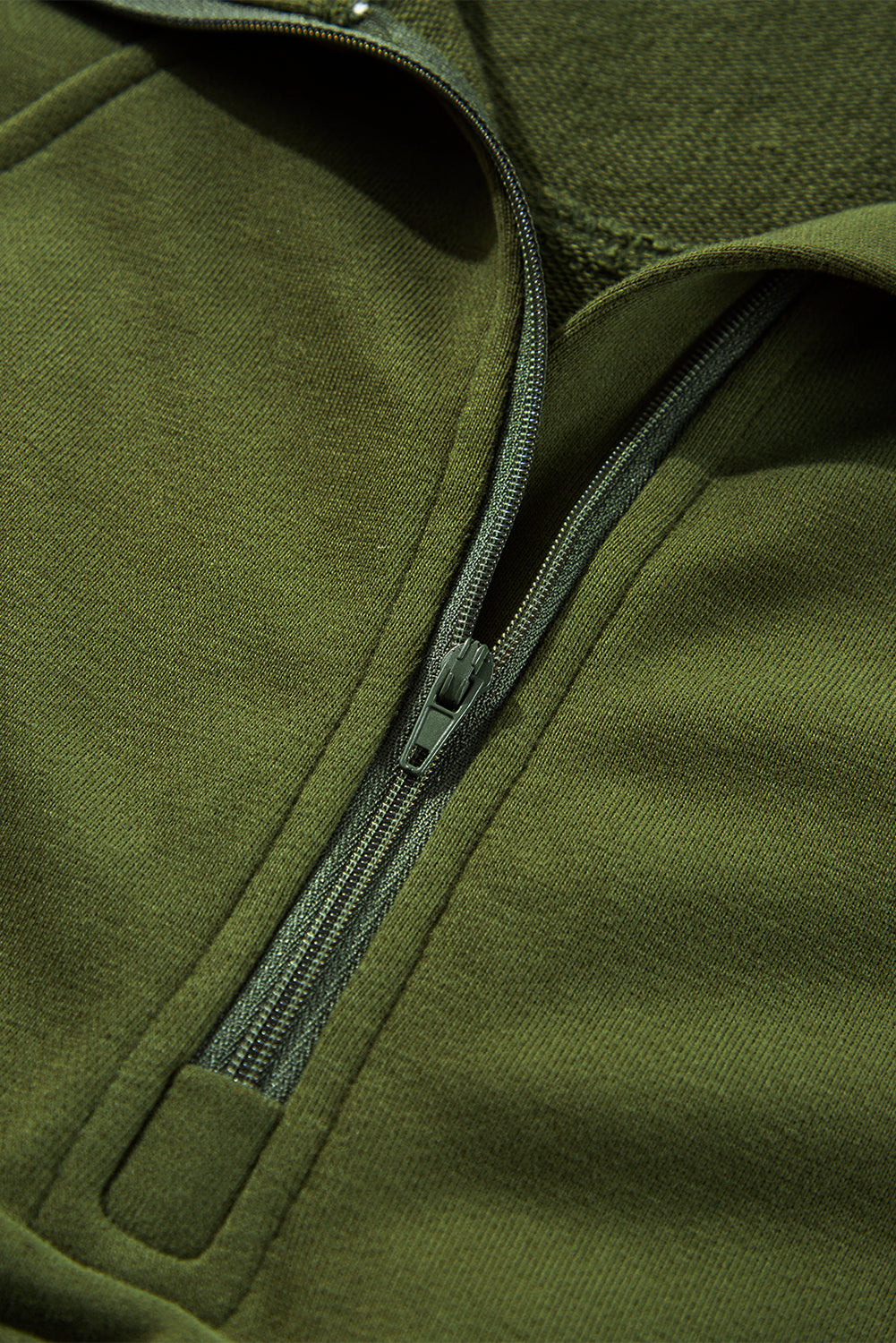 Moss Green Quarter Zip Stand Neck Kangaroo Pocket Sweatshirt Sweatshirts & Hoodies JT's Designer Fashion