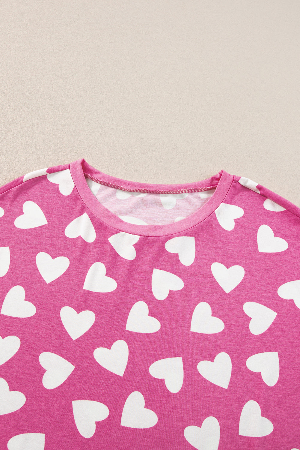 Pink Valentine Heart Shape Print Long Sleeve Top Shorts Lounge Set Short Sets JT's Designer Fashion