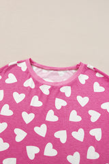 Pink Valentine Heart Shape Print Long Sleeve Top Shorts Lounge Set Short Sets JT's Designer Fashion