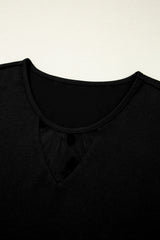 Black Floral Mesh Patchwork Loose V Neck Plus Size T Shirt Plus Size Tops & Tees JT's Designer Fashion