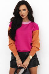 Bonbon Three Tone Contrast Round Neck Loose Sweater Bonbon 50%Viscose+28%Polyester+22%Polyamide Sweaters JT's Designer Fashion