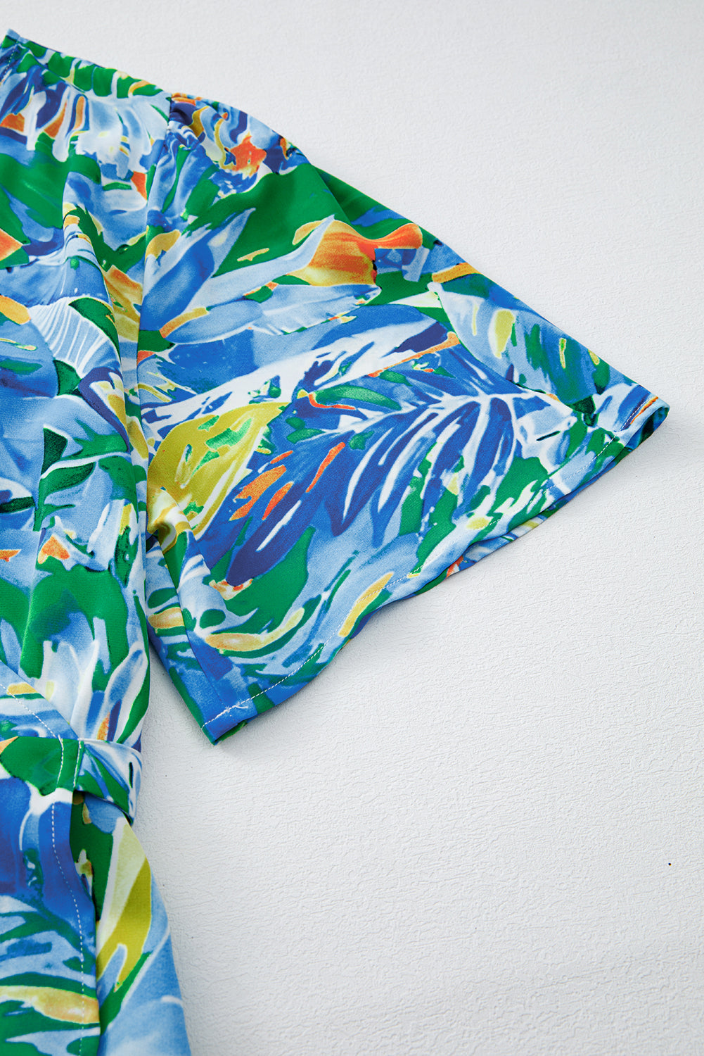 Green Leaves Print Short Sleeve Surplice Neck Ruffled Trim Plus Size Maxi Dress Plus Size Maxi Dresses JT's Designer Fashion