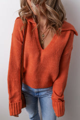 Flamingo Collared V Neck Ribbed Edge Sexy Elegant Sweater Sweaters JT's Designer Fashion