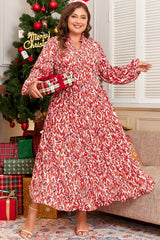 Red Plus Size Abstract Print Notch V Neck High Waist Maxi Dress Plus Size Maxi Dresses JT's Designer Fashion