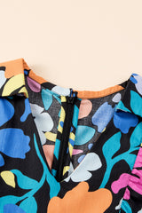 Blue Collared Split Neck Floral Flared Dress Floral Dresses JT's Designer Fashion
