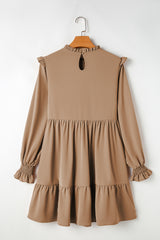 Light French Beige Frilled Collar Ruffled Shoulder Tiered Dress Mini Dresses JT's Designer Fashion