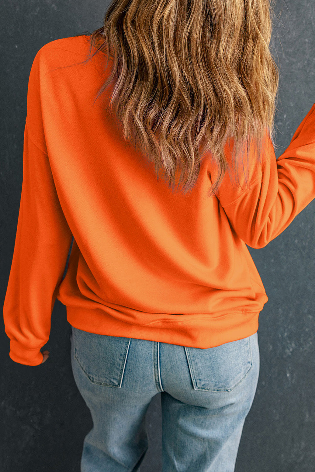 Orange Rhinestone game day Pattern Drop Shoulder Sweatshirt Graphic Sweatshirts JT's Designer Fashion