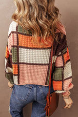 Orange Color Block Waffle Knit Drawstring Mock Neck Sweater Sweaters JT's Designer Fashion