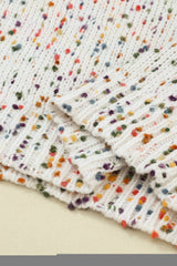 Beige Colorful Confetti Dots Cable Knit Crew Neck Sweater Sweaters JT's Designer Fashion