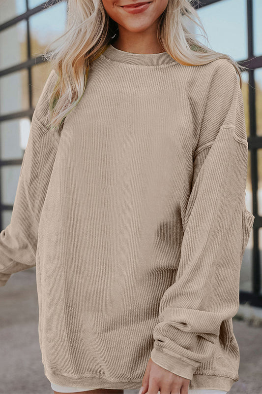 Smoke Gray Ribbed Corduroy Oversized Sweatshirt Sweatshirts & Hoodies JT's Designer Fashion