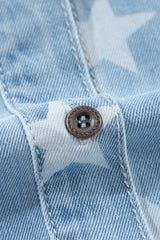 Sky Blue Star Print Light Wash Raw Hem Denim Jacket Denim Jackets JT's Designer Fashion