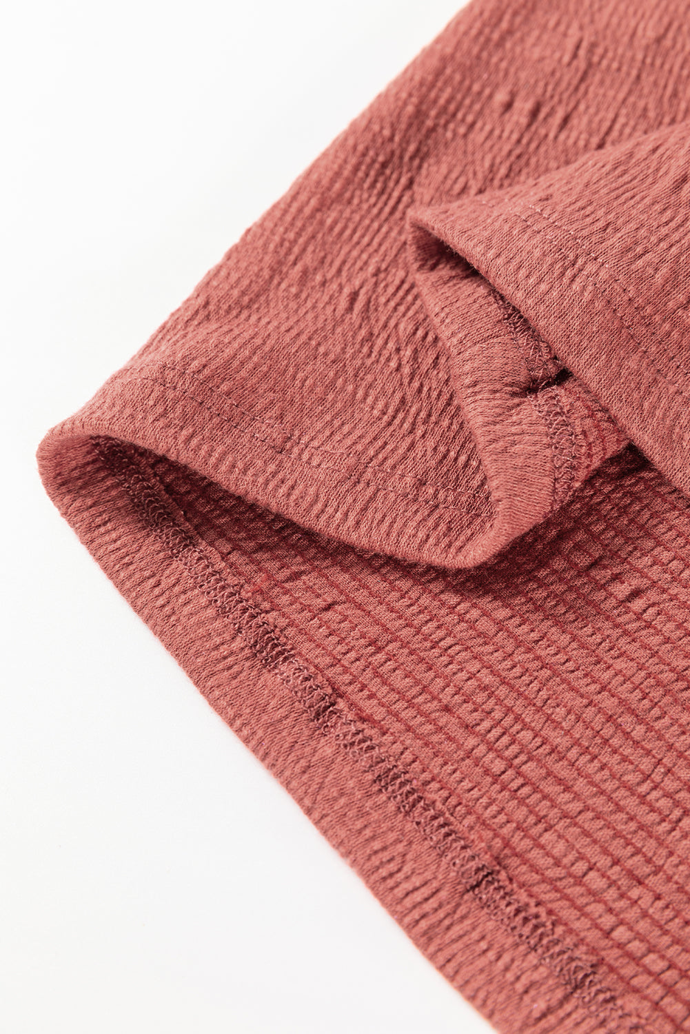 Mineral Red Solid Color Textured Frilled Trim V Neck Puff Sleeve Blouse Blouses & Shirts JT's Designer Fashion