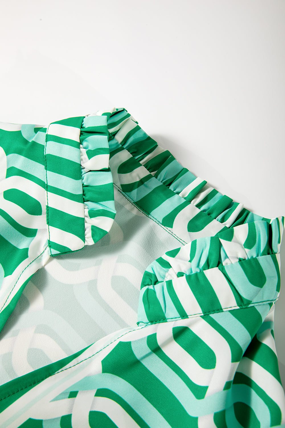 Bright Green Abstract Patterned V Neck Puff Short Sleeve Mini Dress Mini Dresses JT's Designer Fashion