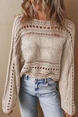 Smoke Gray Hollow-out Cable Knit Cropped Sweater Smoke Gray 60%Cotton+40%Acrylic Sweaters JT's Designer Fashion