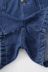 Sail Blue Denim Ruffled Zipped Front Belted Romper Jumpsuits & Rompers JT's Designer Fashion