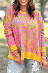 Vitality Orange Abstract Print Ribbed Trim Baggy Sweater Sweaters JT's Designer Fashion