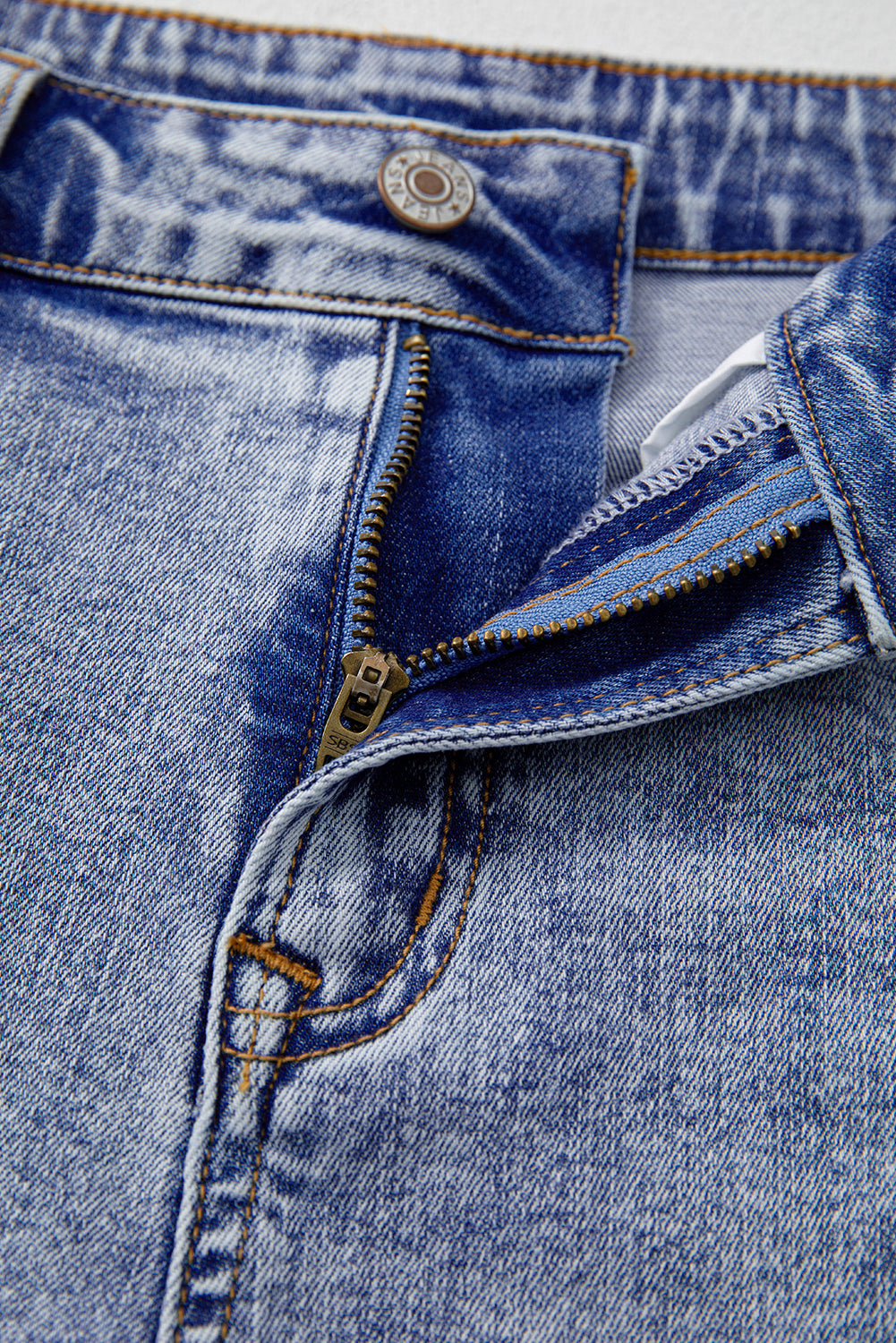 Beau Blue Pearl Studded Pockets Raw Hem Denim Shorts Denim Shorts JT's Designer Fashion