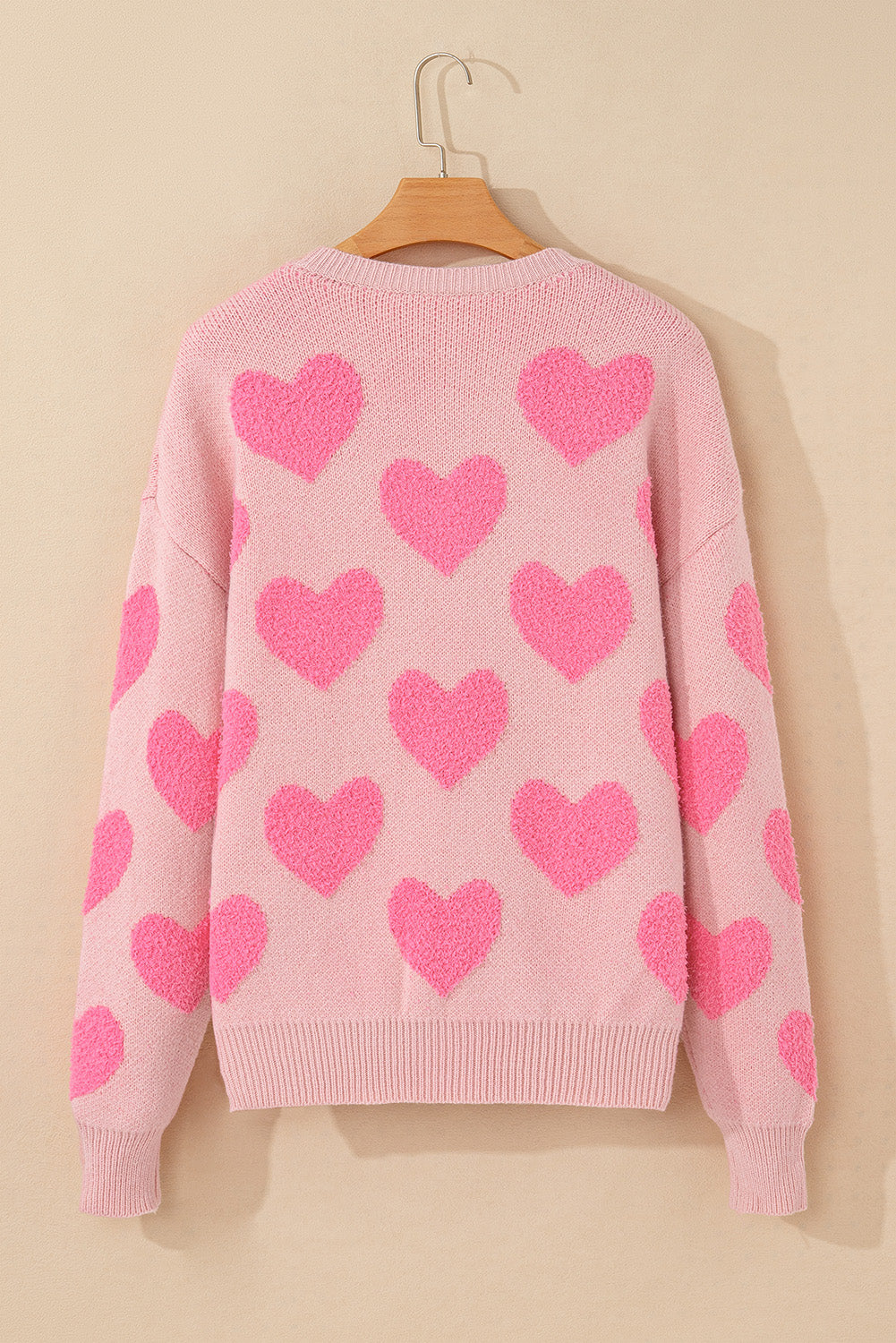 Light Pink Valentine's Day Heart Jacquard Knit Sweater Sweaters JT's Designer Fashion