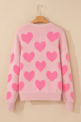 Light Pink Valentine's Day Heart Jacquard Knit Sweater Sweaters JT's Designer Fashion