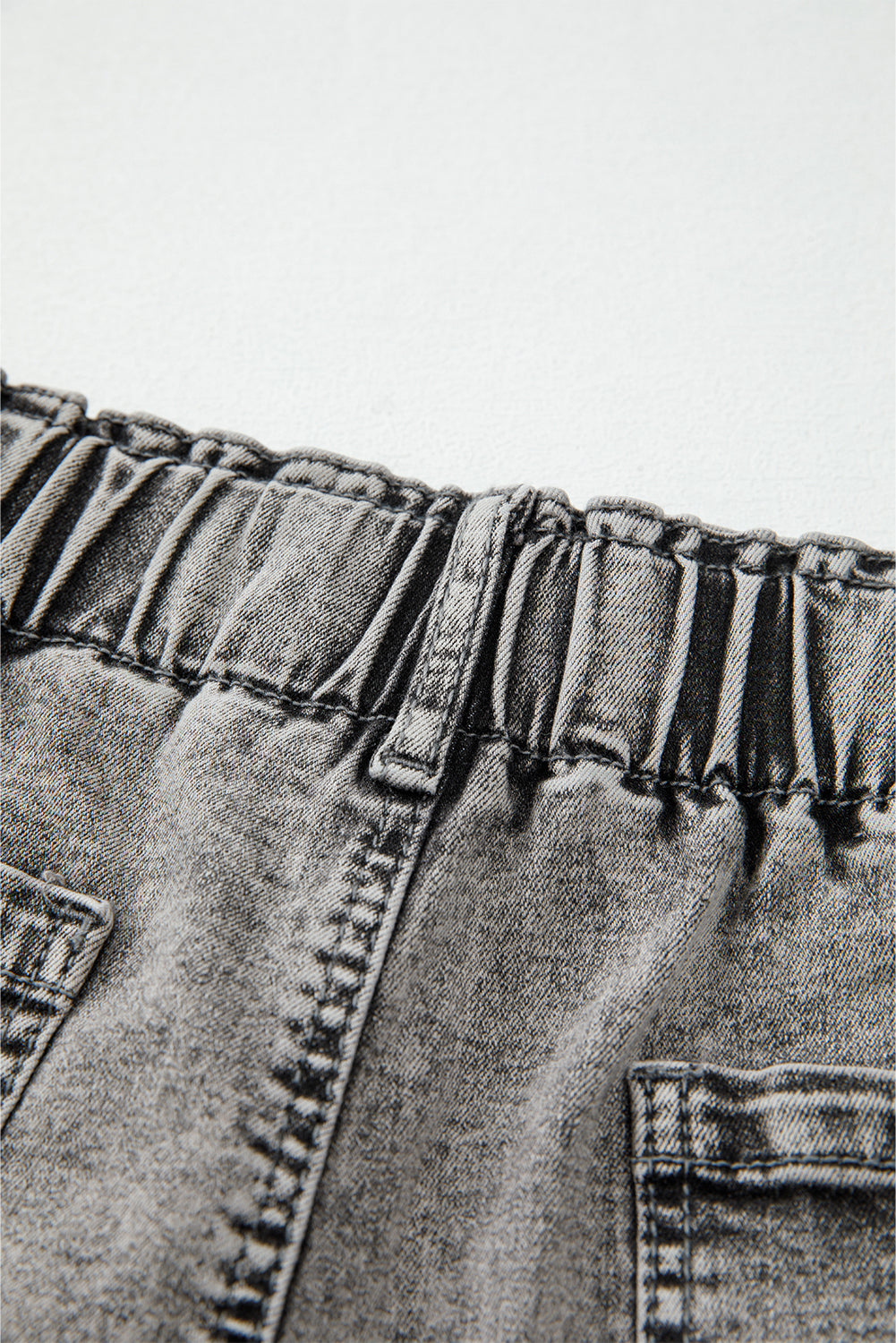 Gray Zipped Light Wash Cuffed Edge Denim Shorts Denim Shorts JT's Designer Fashion
