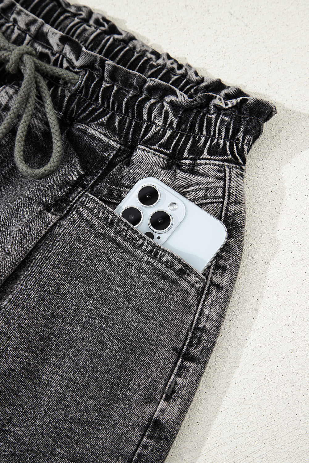High-rise Drawstring High Waist Casual Denim Shorts with Pockets Denim Shorts JT's Designer Fashion