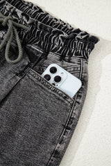 High-rise Drawstring High Waist Casual Denim Shorts with Pockets Denim Shorts JT's Designer Fashion