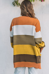 Open Front Pocketed Colorblock Cardigan Sweaters & Cardigans JT's Designer Fashion