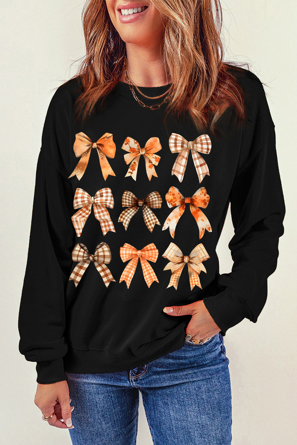 Black Thanksgiving Spice Bowknot Graphic Sweatshirt Graphic Sweatshirts JT's Designer Fashion