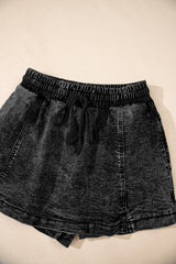 Black Drawstring High Waist Pocketed Denim Shorts Denim Shorts JT's Designer Fashion