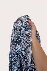 Blue Tribal Print Lace-up Frilled Neck Puff Sleeve Blouse Blouses & Shirts JT's Designer Fashion