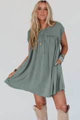 Mist Green Frilled Gathered Seam Round Neck T Shirt Dress T Shirt Dresses JT's Designer Fashion