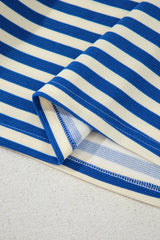 Dark Blue Stripe Print Contrast Collar Split Neck Flutter Sleeve Short Dress Mini Dresses JT's Designer Fashion