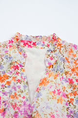 Red Floral Puff Sleeve Notched V Neck Tiered Mini Dress Floral Dresses JT's Designer Fashion