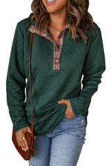 Green Geometric Texture Plaid Trim Sweatshirt Sweatshirts & Hoodies JT's Designer Fashion