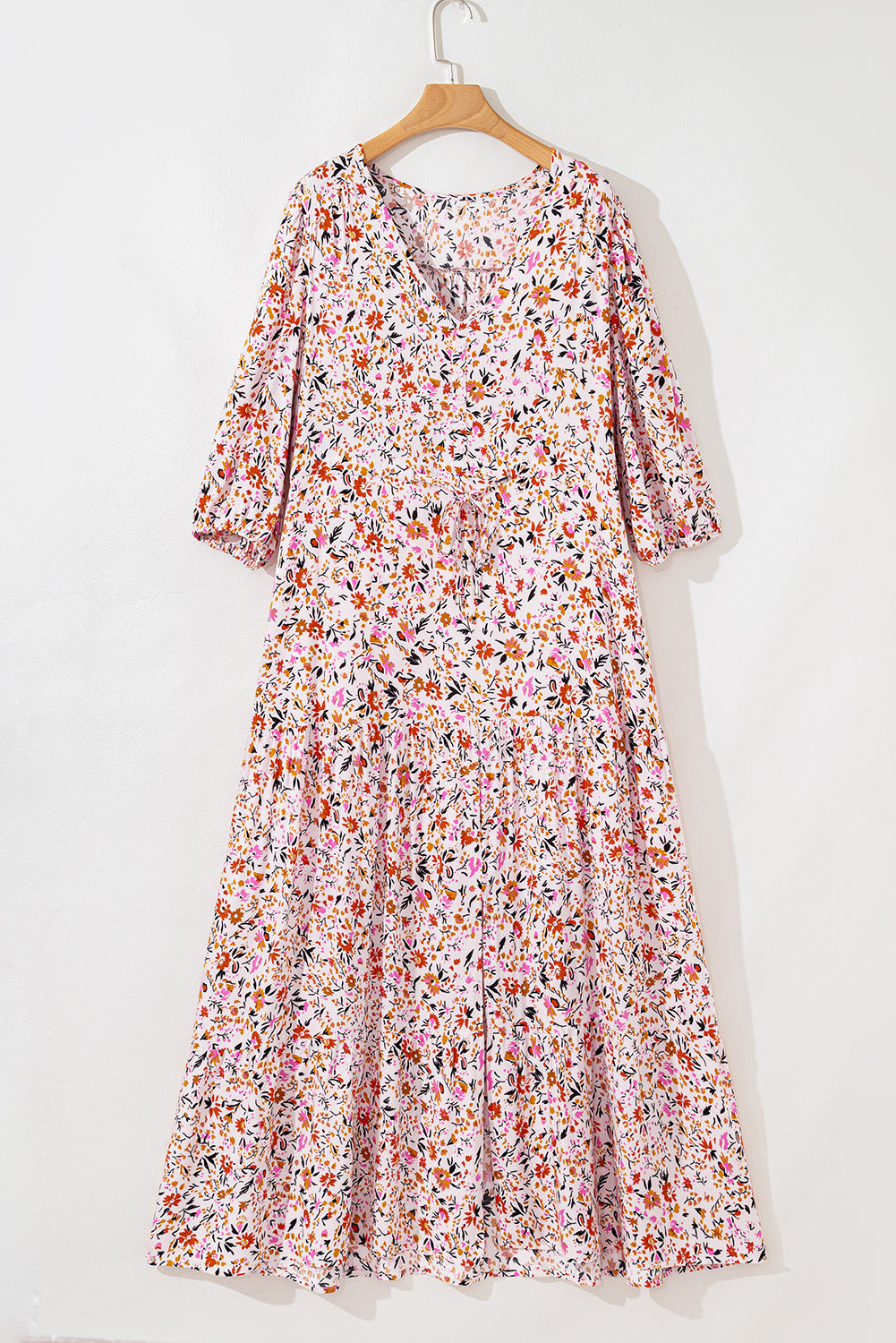 Red Boho Half Sleeve Floral V Neck Maxi Dress Floral Dresses JT's Designer Fashion