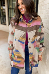 White Aztec Print Button Up Shacket Jackets JT's Designer Fashion