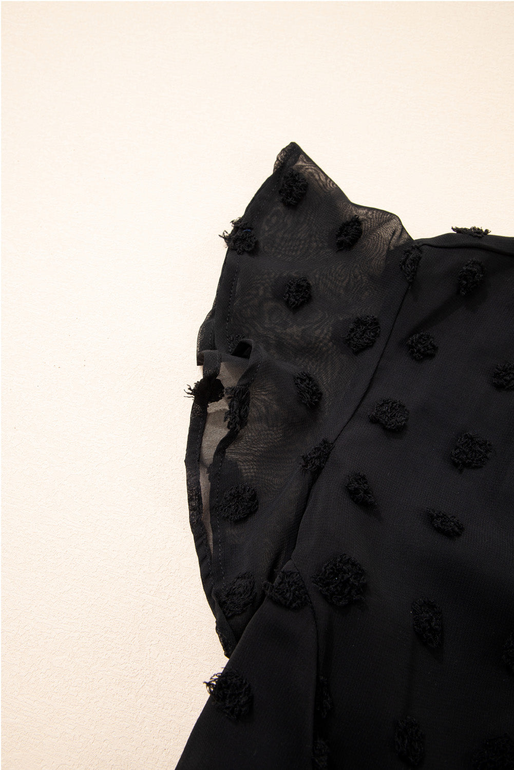 Black Dotty Textured Notched Neck Plus Ruffled Dress Plus Size Mini Dresses JT's Designer Fashion