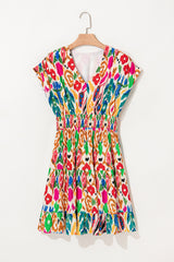 Sky Blue Abstract Print V Neck Dolman Sleeve Ruffle Tiered Mini Dress Dresses JT's Designer Fashion
