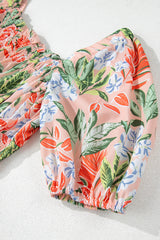 Apricot Pink Floral Smocked Bust Bubble Short Sleeve Long Dress Maxi Dresses JT's Designer Fashion