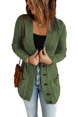Green Front Pocket and Buttons Closure Cardigan Sweaters & Cardigans JT's Designer Fashion