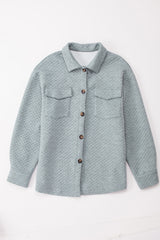 Gray Retro Quilted Flap Pocket Button Shacket Jackets JT's Designer Fashion