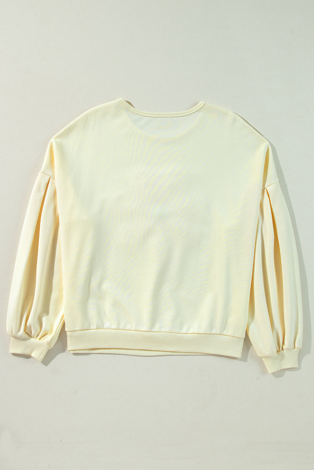 Beige Tinsel Flower Dropped Puff Sleeve Sweatshirt Sweatshirts & Hoodies JT's Designer Fashion