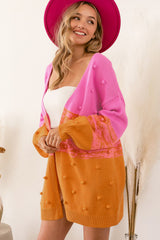 Multicolor Pompom Color Block Open Front Cardigan Sweaters & Cardigans JT's Designer Fashion
