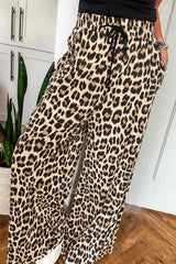 Parchment Leopard Drawstring Flowy Wide Leg Pants Pants & Culotte JT's Designer Fashion